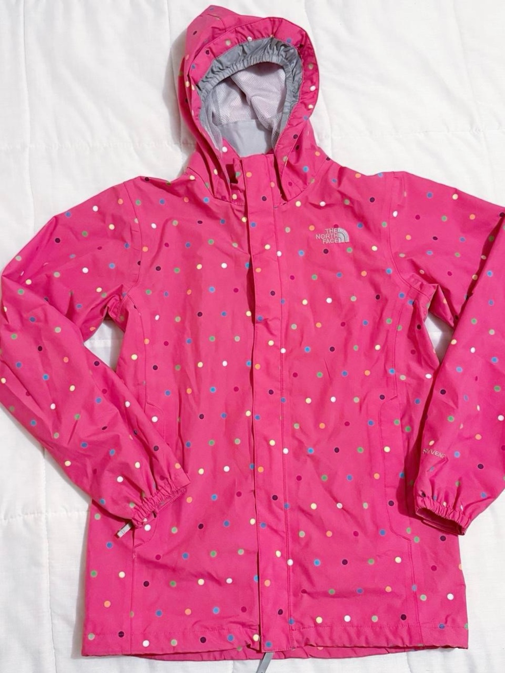 North face pink polka dot windbreaker rain jacket